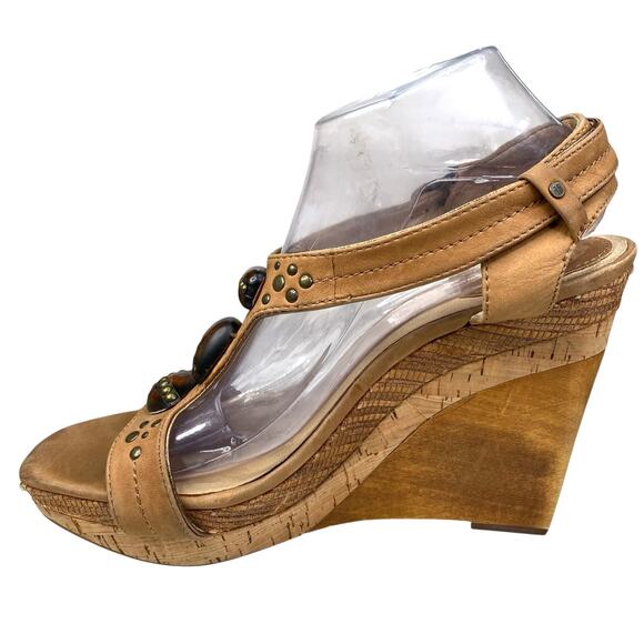 Frye Women’s Bridget Ornament Brown Wedge Sandal Size US 10 - Picture 2 of 13